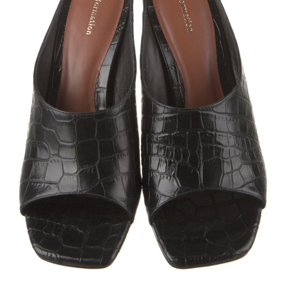 Reformation Luella Block Heel Mule Black Croc Embossed Leather Size 7 - Picture 4 of 8